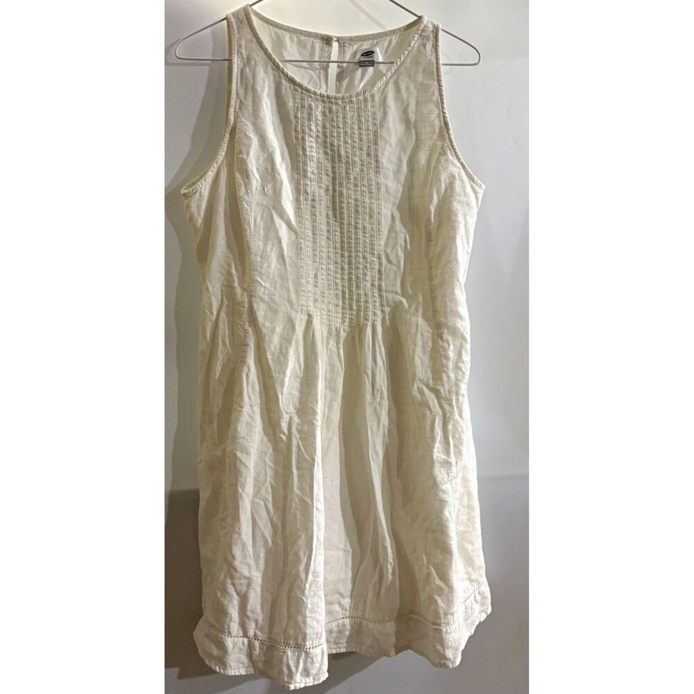 Old Navy White Solid Pleated 100% cotton Sleeveless A-Line Knee Dress Women’s M